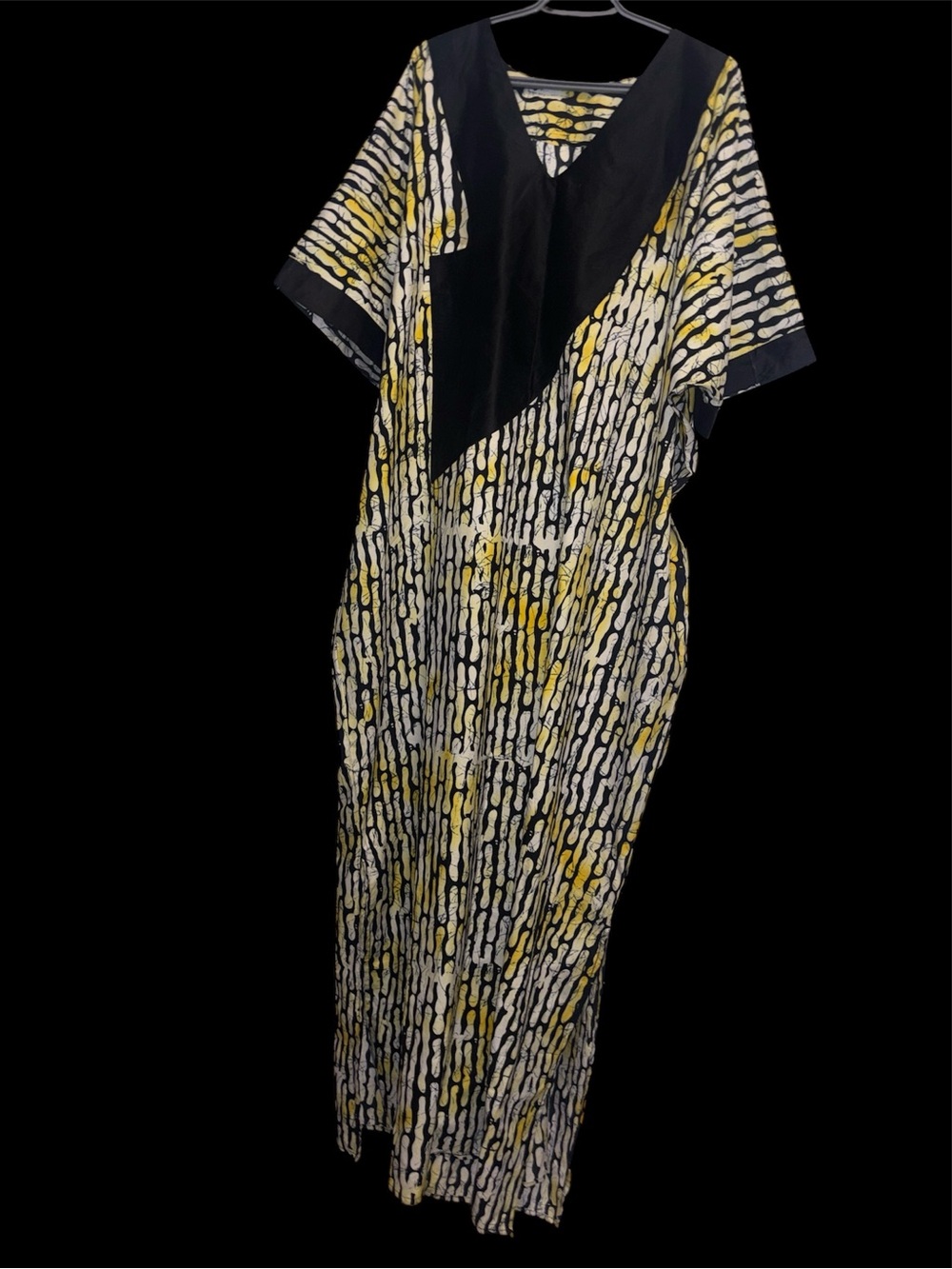 Vintage V NECK urban printed cotton Maxi  patchwork Dress Kaftan